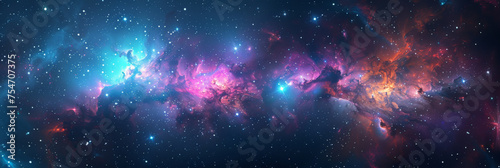 background with space,Clouds streak across the Milky Way, galaxy with stars on night starry sky Panorama view universe space,purple teal blue galaxy nebula cosmos banner poster background