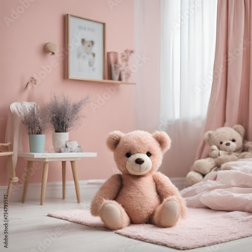 クマのぬいぐるみ パステルカラーのベッドルーム 5000×5000 - 1
