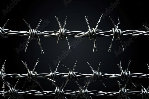 barbed wires on plain black background from Generative AI