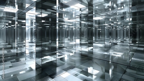 Infinite Glass and Mirror Room A Futuristic, High Contrast Monochrome Sanctuary