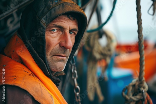 Portrait von einem Fischer auf seinem Fischkutter 