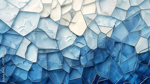 Polygonal abstract in shade of cobalt blue and cream