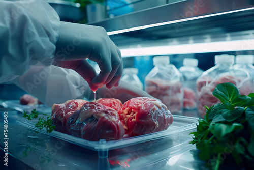 the utilization of cellular agriculture techniques to grow meat from animal cells in lab environments, offering cruelty-free and eco-friendly protein options