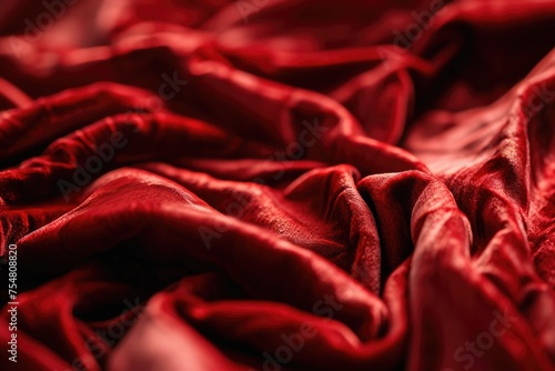 Red Velvet Elegance: Close-Up Fashion Design with Abstract Textured Background