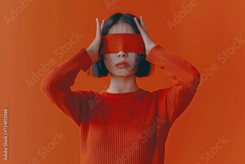 Woman Wearing Blindfold. Generative AI