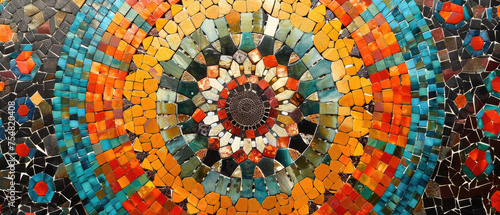 Colored tile mosaic geometric pattern background, texture