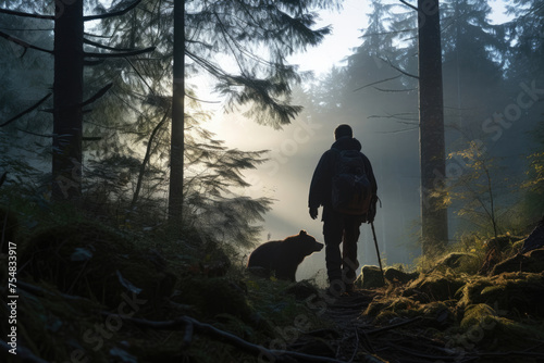 男, 男性, 熊, 森, 森の中, ハイカー, 熊に遭遇する男性, 危険, man, male, bear, forest, woods, hiker, man encountering bear, danger