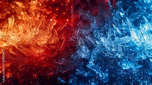 Abstract Red and Blue Fiery Sparks Texture Background with Energetic Vibrant Flames and Cool Glittering Ice Effects