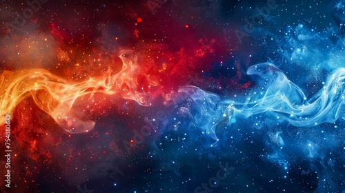 Abstract Cosmic Energy Background with Vibrant Red and Blue Flames Illustration