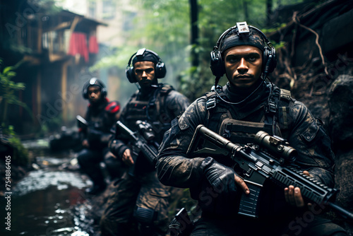 Urban Warfare: Mercenaries in a Deadly Alley Assault created with Generative AI technology
