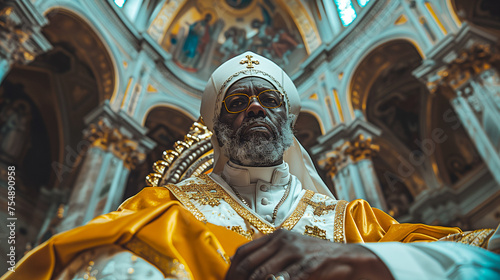 Portrait of an imaginary ancient Christian black pope. (AI generated )