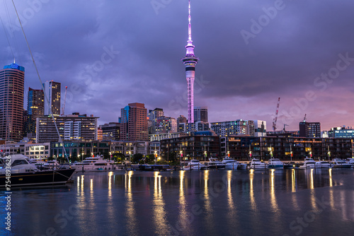 views of auckland harbour and skyline at background