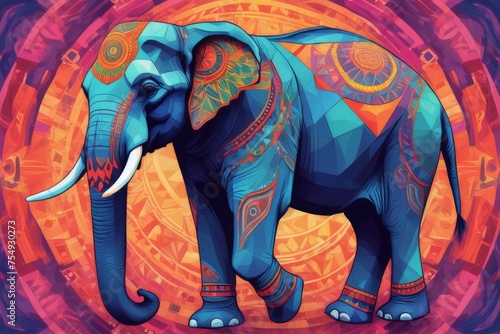 a colorful elephant mandala ar on a black background. Created with Generative AI.