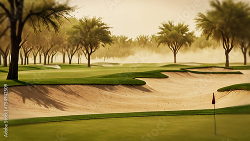乾燥したゴルフ場、砂塵