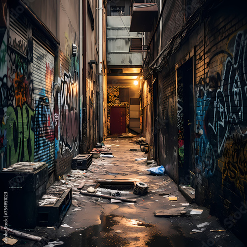 Urban exploration gritty city alleyways. 
