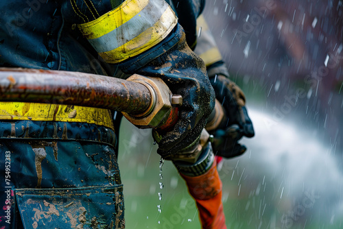 Fireman holding a fire hose