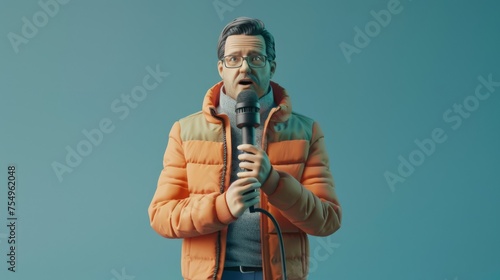 3D render of Journalist with a microphone
