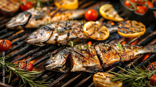Delicious grilled fish and vegetables