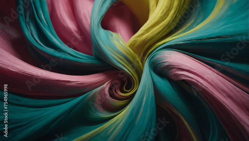 Dynamic teal, rose, and chartreuse color flow in an abstract design.