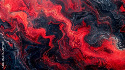 Abstract Red and Black Swirling Marbled Art Background for Creative Design Use
