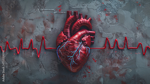 Anatomy Human heart with cardiogram on ecg medical copy space background