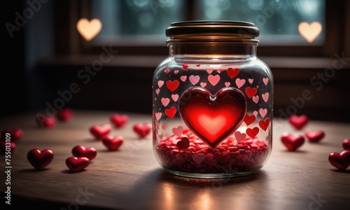Heart in a glass jar with hearts