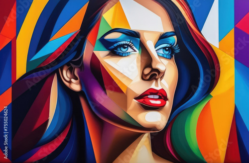 geometric multicolored portrait of a woman