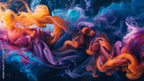 Ethereal smoke tendrils of blue, purple, and orange intertwining in a mysterious and captivating abstract composition
