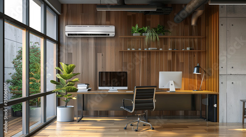 Air conditioner on the wall of a cozy office