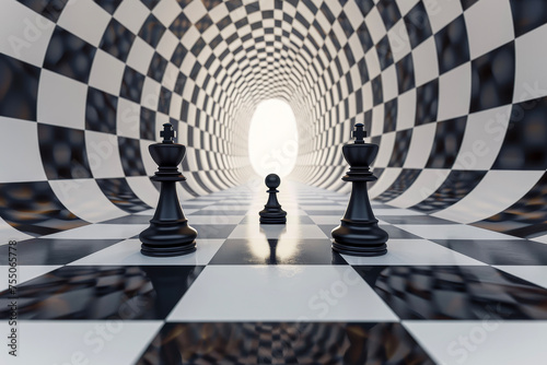 A abstract background with a black and white contrast, a optical illusion, a anagram code, and a chess board