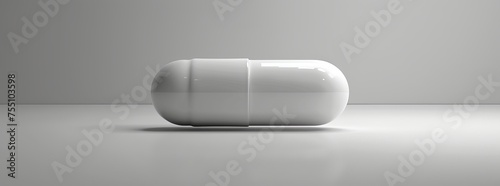 Minimalistic white capsule on a grey backdrop, evoking themes of purity, clean medicine, or minimalist healthcare design.