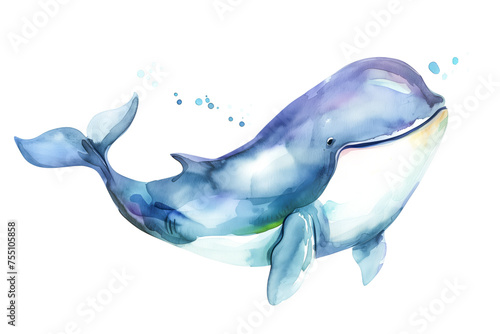 Cute baby whale smiling watercolor