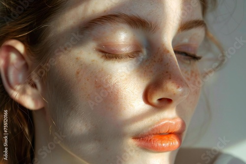 Woman receiving skin treatment for rosacea, magnifying banner.
