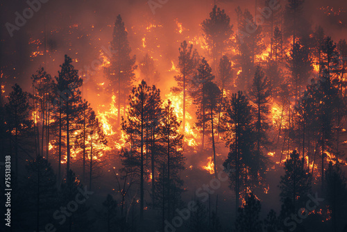 Forest fire, trees on fire, wildfire
