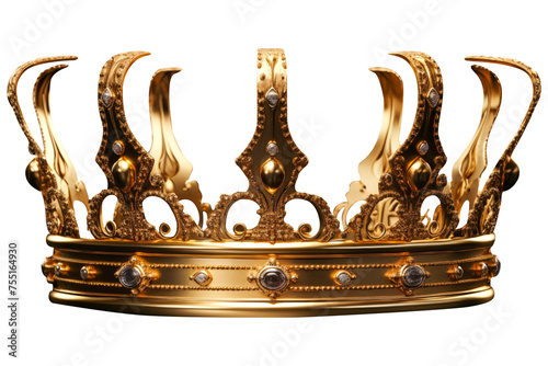 golden royal King crown PNG isolated on a white and transparent background - antique majestic jewellery throne kingdom prestige