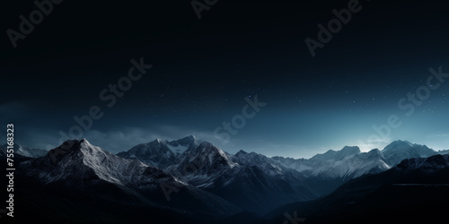 Snowy mountains at night starry sky, snowy peaks of hills and mountains in the north with a beautiful night sky in which you can see the stars night landscape of the mountains