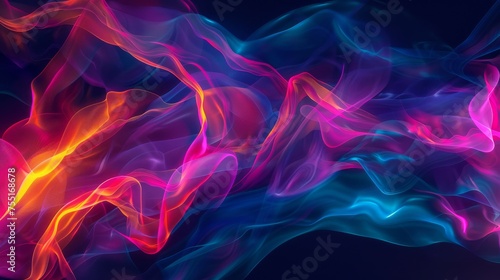 Vibrant wavelike patterns in abstract digital art; Spectrum of colors creating flow in digital artwork; Abstract energy and movement in colorful art design.