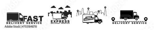 set of delivery truck icons logo. Express delivery trucks icons. Fast shipping truck. Free delivery 24 hours. Logistic trucking sign