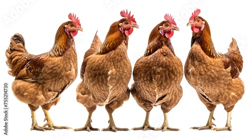 Brown chicken collection (profile, portrait, standing), animal bundle isolated on a white background 