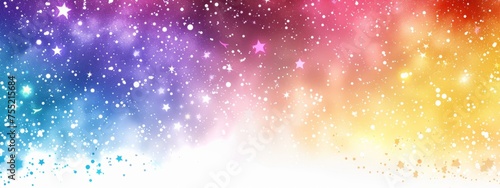 A background with stars of various sizes and colors in the upper part, with a rainbow gradient color from top to bottom. The lower half is white Generative AI