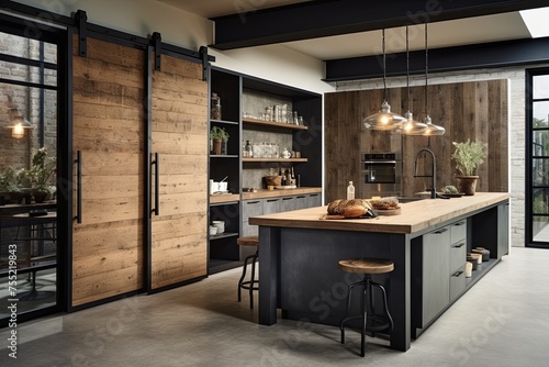 Sliding Barn Doors Galore: Industrial-Style Kitchen Inspirations with a Rustic Touch