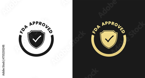 FDA Approved Icon or FDA Approved Label vector isolated. FDA Approved icon for product packaging design element. FDA Approved label for packaging design element.