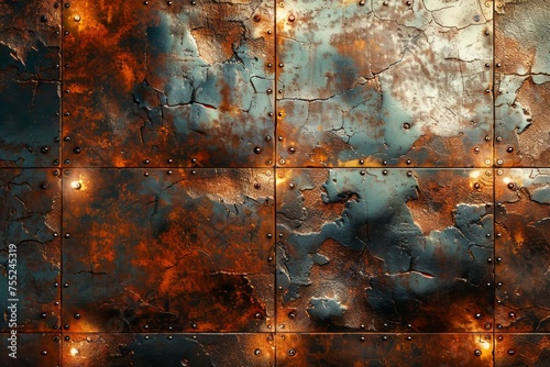 Abstract Copper Colored Metal Panels with Rust and Patina for Background or Texture