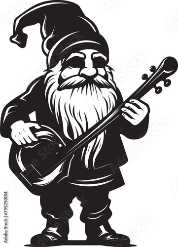 Magical Minstrel Gnome Playing Violin Icon Whimsical Waltz Vector Logo of Gnome with Violin