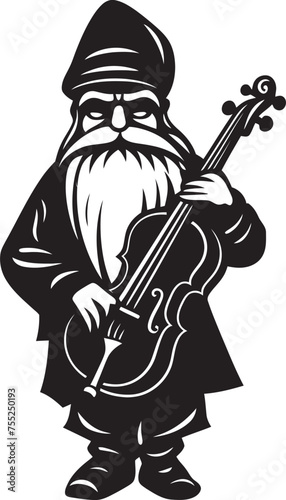 Whimsical Strings Gnome with Violin Icon in Vector Magical Minstrel Gnome Playing Violin Emblem Design