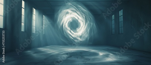 A shadowy vortex appearing in the center of an empty room