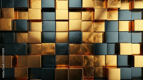Black and gold cubes. background, 3d rendering.