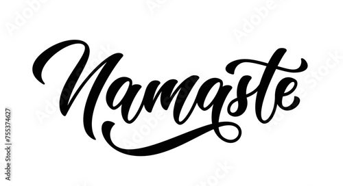 Namaste hand lettering. Hello in Hindi. Vector calligraphy composition design. Positive quote.