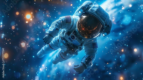 Dreamy scene of a kid astronaut floating in zero gravity
