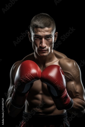 A man in boxing gloves posing for a picture. Great for sports and fitness concepts